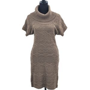 Calvin Klein Sweater Dress Tunic Size XS Extra Oat Small Brown Cowl Short Sleeve